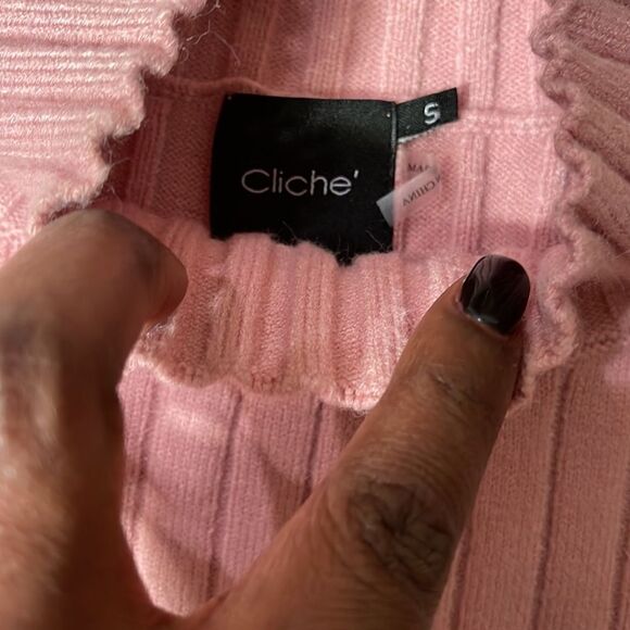Pink ribbed knit mock neck sweater - Picture 3 of 3